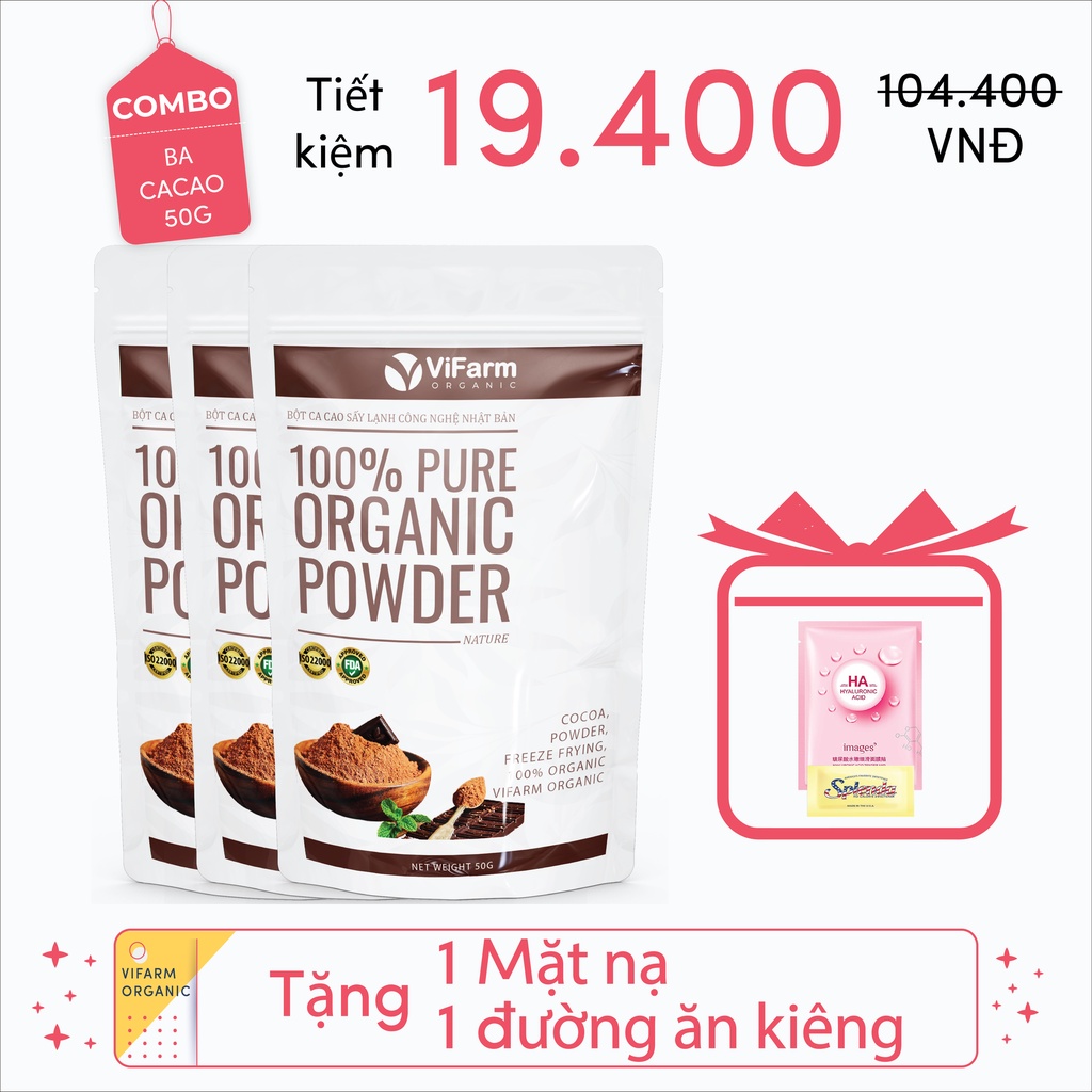 Bột cacao nguyên chất VIFARM 50gram, Bột không đường, hỗ trợ ăn kiêng, từ 100% cacao nguyên chất | BigBuy360 - bigbuy360.vn