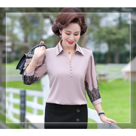 Áo Sơ Mi Nữ Trung Niên A43 - Áo kiểu trung tuổi U40 U50 cho mẹ thời trang mùa hè Đẹp sang trọng cao cấp Bigsize giá rẻ