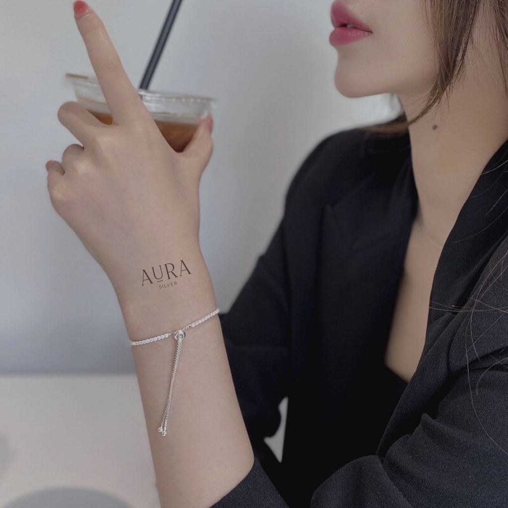Lắc tay bạc nữ kiểu dây rút đính đá-LT21-AURASILVER