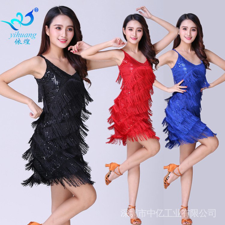 Đầm Dây Tua Rua Cổ Chữ V Nhiều Lớp Đính Kim Sa Dành Cho Trình Diễn/ Biểu Diễn/ Biểu Diễn/ Câu Lạc Bộ Đêm
