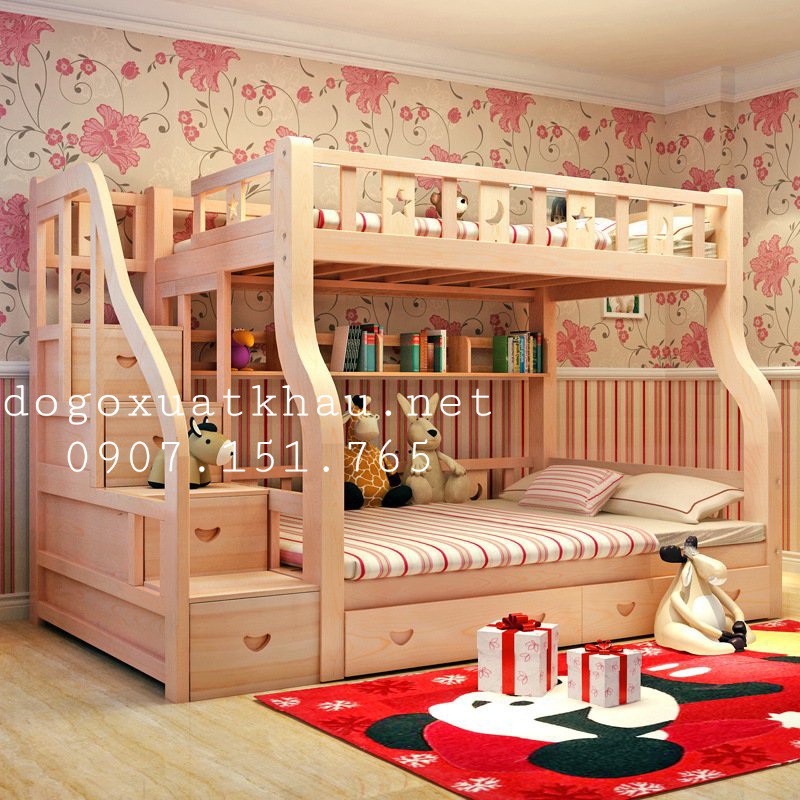 Giường tầng gỗ tự nhiên cho bé | BigBuy360 - bigbuy360.vn