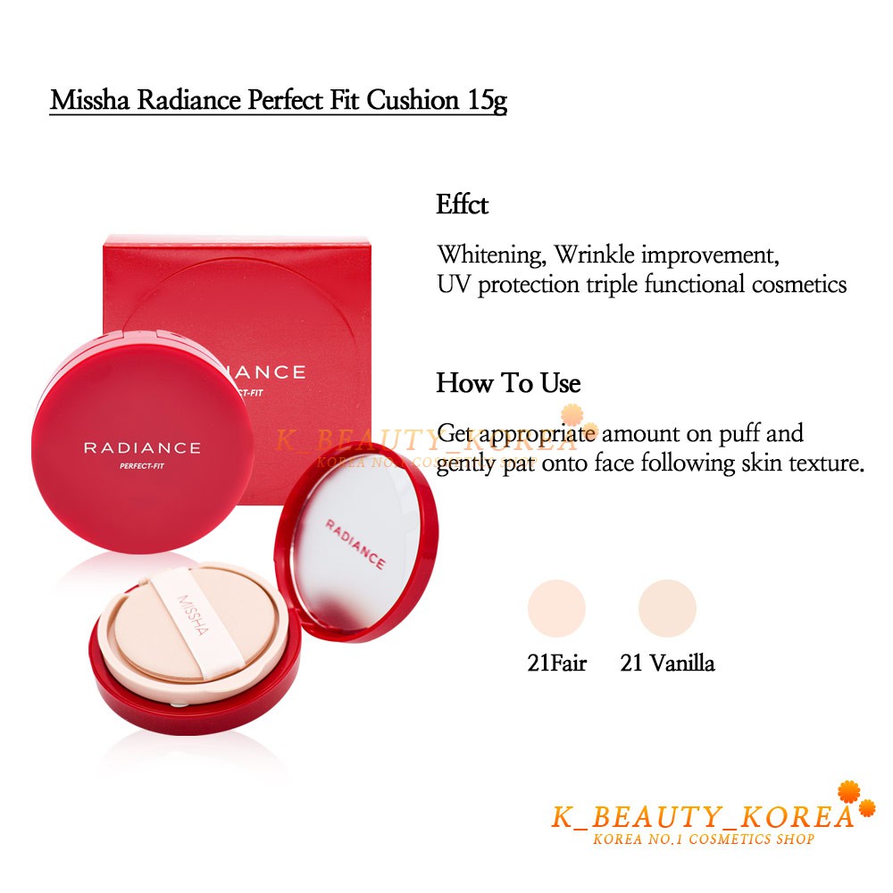[Hàng mới về] Phấn nước Missha Radiance Perfect Fit Mỏng Nhẹ Che Khuyết Điểm Lâu Trôi 15g | BigBuy360 - bigbuy360.vn