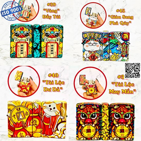 Mô hình Zippo sơn tĩnh điện 6 mặt phú quý giàu sang cung hỷ phát tài TẶNG túi nhun 1474
