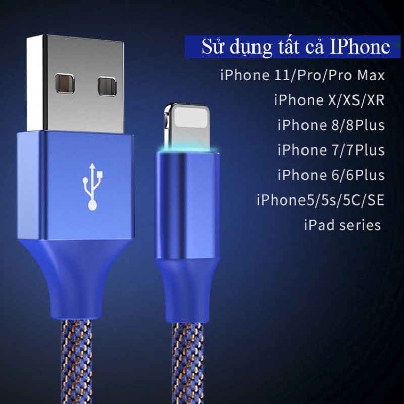 [ Đổi mới 30 ngày nếu lỗi ] Cáp sạc nhanh IPhone 2.4A dài 3M LED 7 màu sang trọng cứng cáp