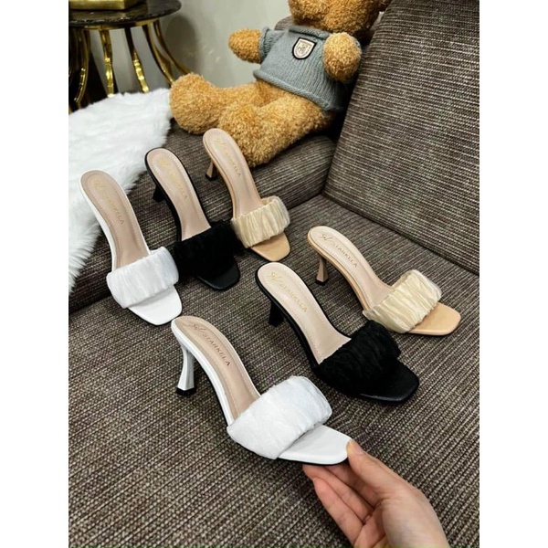 Guốc quai vải lụa nhún siêu xinh gót nhọn cao 6 phân