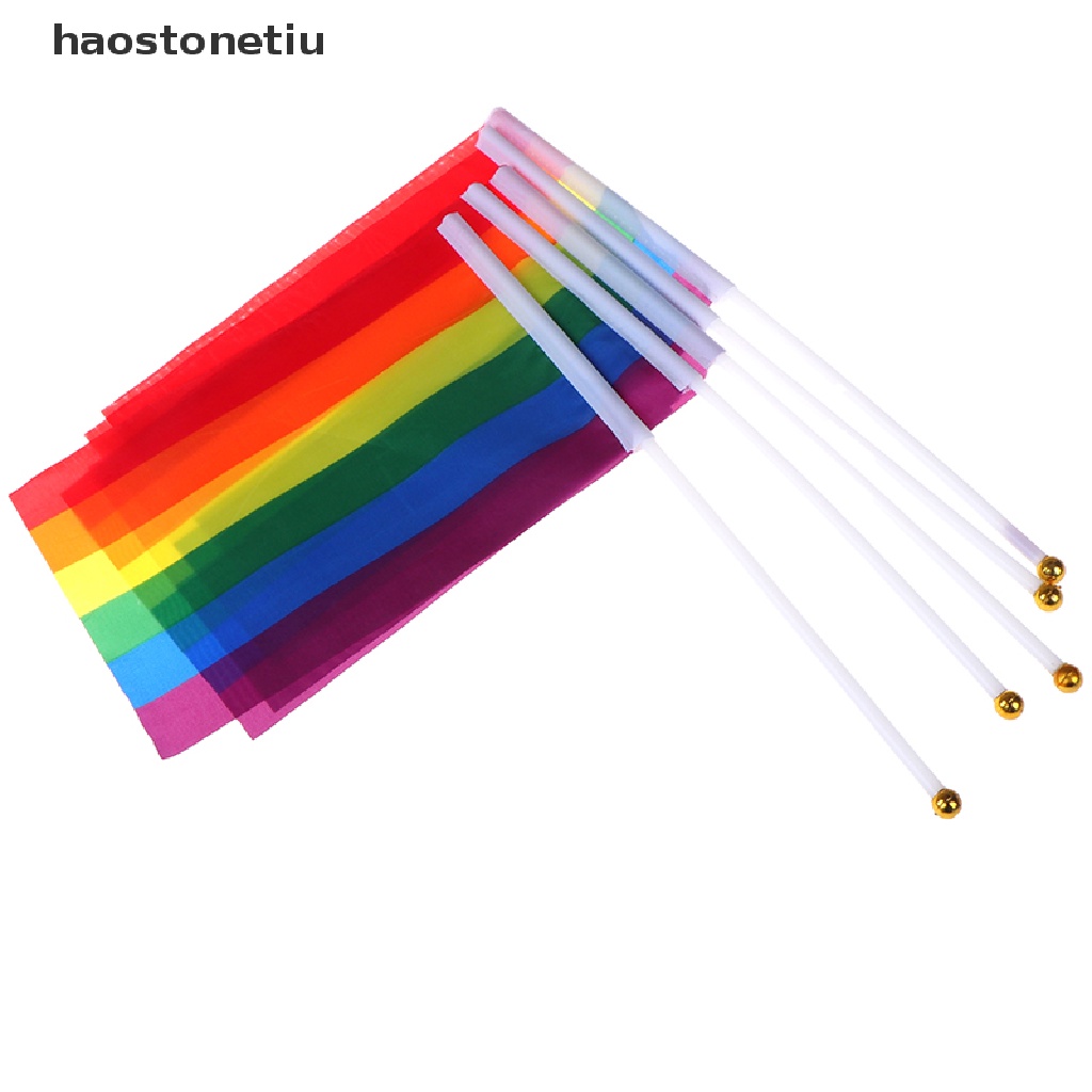 Ha Set 5 Cờ Cầu Vồng Cầm Tay Gay Pride Lesbian Peace LGBT N