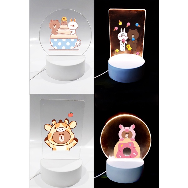 Đèn Led 3D gấu brown thỏ cony vịt sally DLI6 Đèn Ngủ 3D Sáng Tạo cute dễ thương