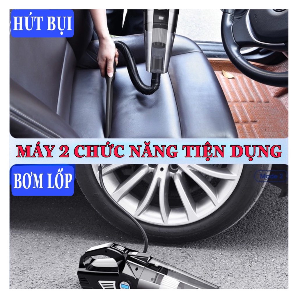 Máy bơm lốp kiêm hút bụi ô tô xe hơi đồng hồ điện tử ngắt tự động hiển thị áp suất lốp có đèn Led chiếu sáng AIKESI