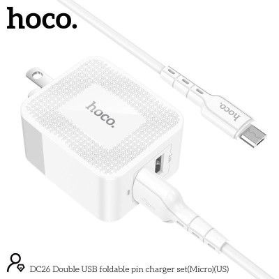 Cốc sạc 3.4A Hoco DC26 chân cắm gập US đèn Led 2 cổng USB chống cháy cao cấp