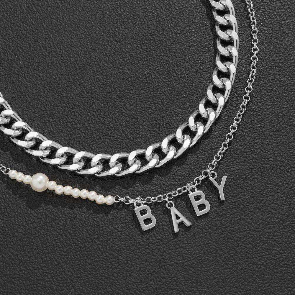 Set 2 Vòng cổ Ngọc Trai Hình Chữ BABY Đơn Giản Phong Cách Punk Cho Nam Và Nữ
