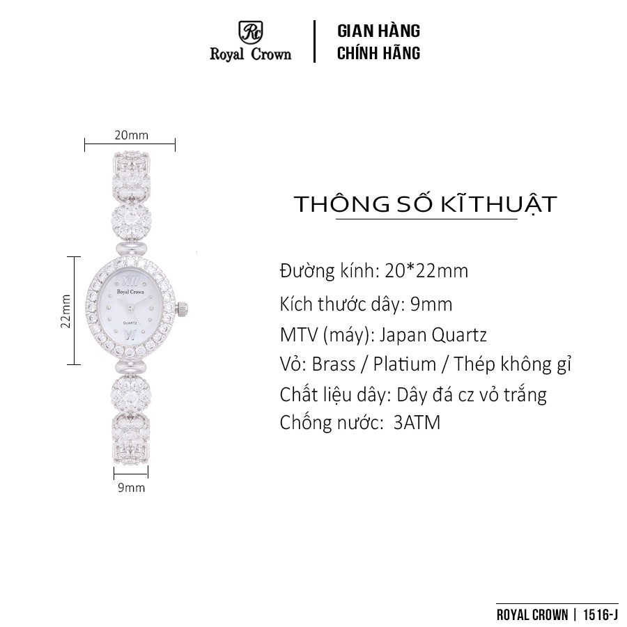 [ROYAL CROWN CHÍNH HÃNG] Bộ Sưu Tập Đồng Hồ Nữ Chính Hãng Royal Crown Dây Đá Vỏ Trắng 1514J/ 5308J/ 1516J