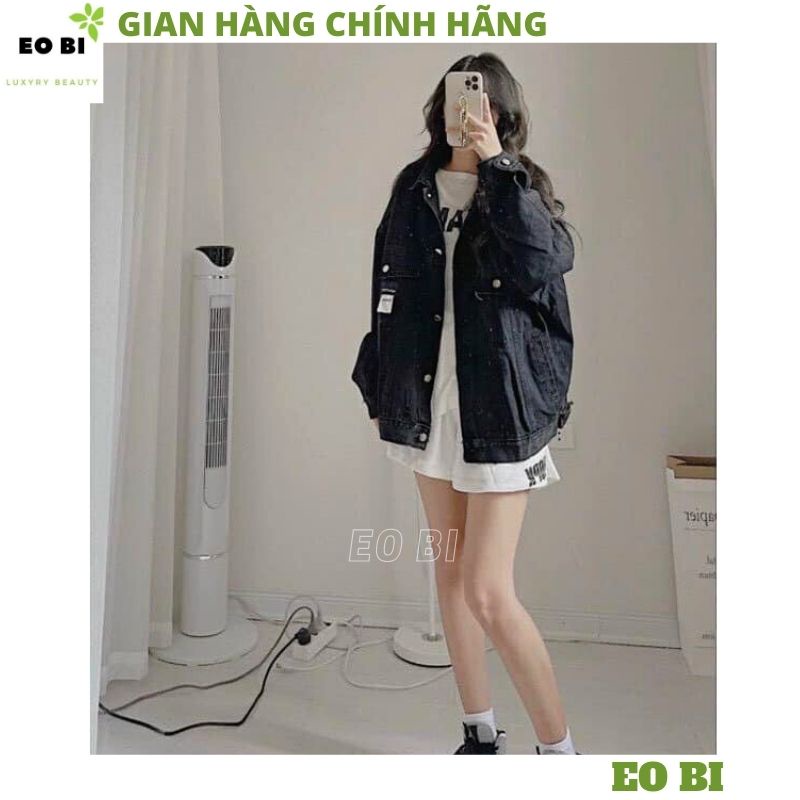 Áo Khoác Nữ Jean UNISEX Form Rộng Nam Nữ Màu Xanh và Đen - Áo khoác bò nữ form rộng suông - EOBI