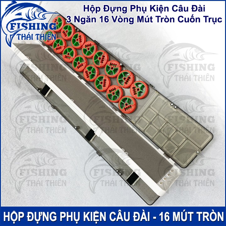 Hộp Đựng Phụ Kiện Câu Đài 3 Ngăn 16 Vòng Mút Dùng ĐựngTrục Cuốn Thẻo Phao Chì Trục Câu Đài