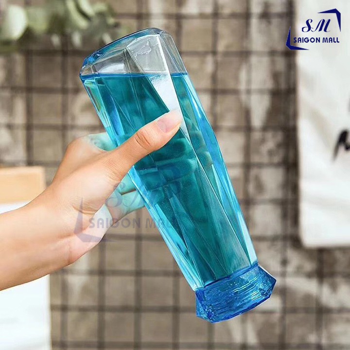 Bình nước thủy tinh màu dáng kim cương cao cấp 430ml