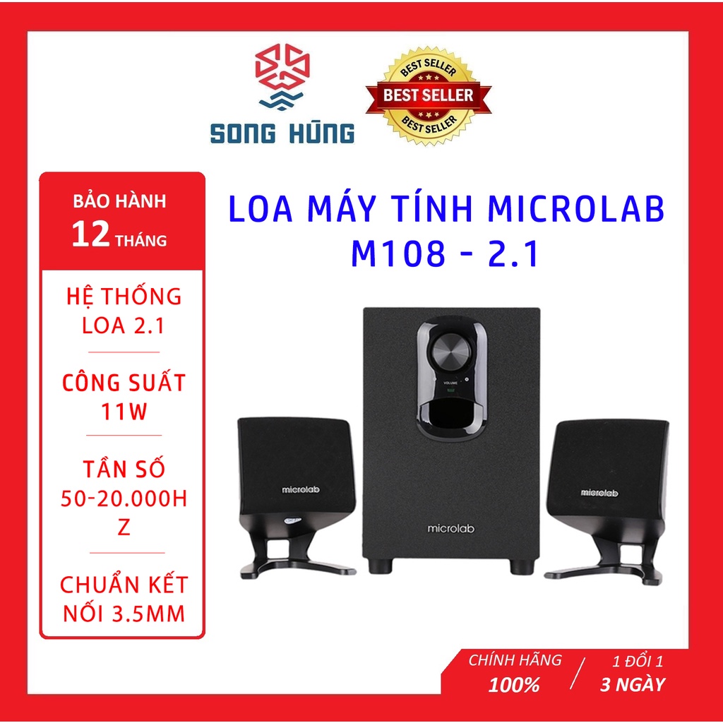 [Mã ELHACE giảm 4% đơn 300K] Loa máy tính Microlab M108 - 2.1, loa vi tính chính hãng bảo hành 12 tháng