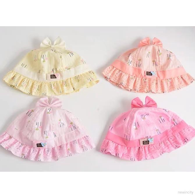 Nón Bucket phối ren hoa phong cách công chúa cho bé gái