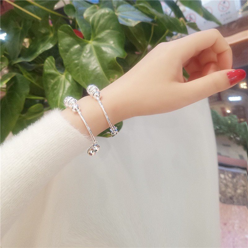 Vòng tay bạc nữ 925, lắc tay nữ bạc đính kèm hạt khắc hình trái tim SUNF76 | BigBuy360 - bigbuy360.vn