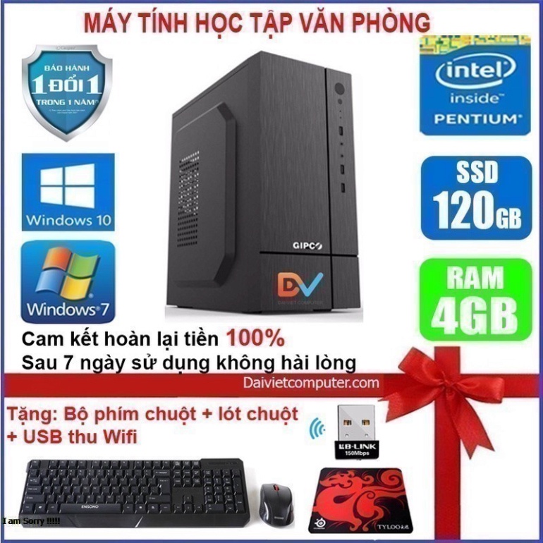 Bộ Case máy tính để bàn  G2010 / E7 / E8 Ram 4GB / HDD 250GB-500GB / SSD 120GB-240GB + Màn hình 19 inch