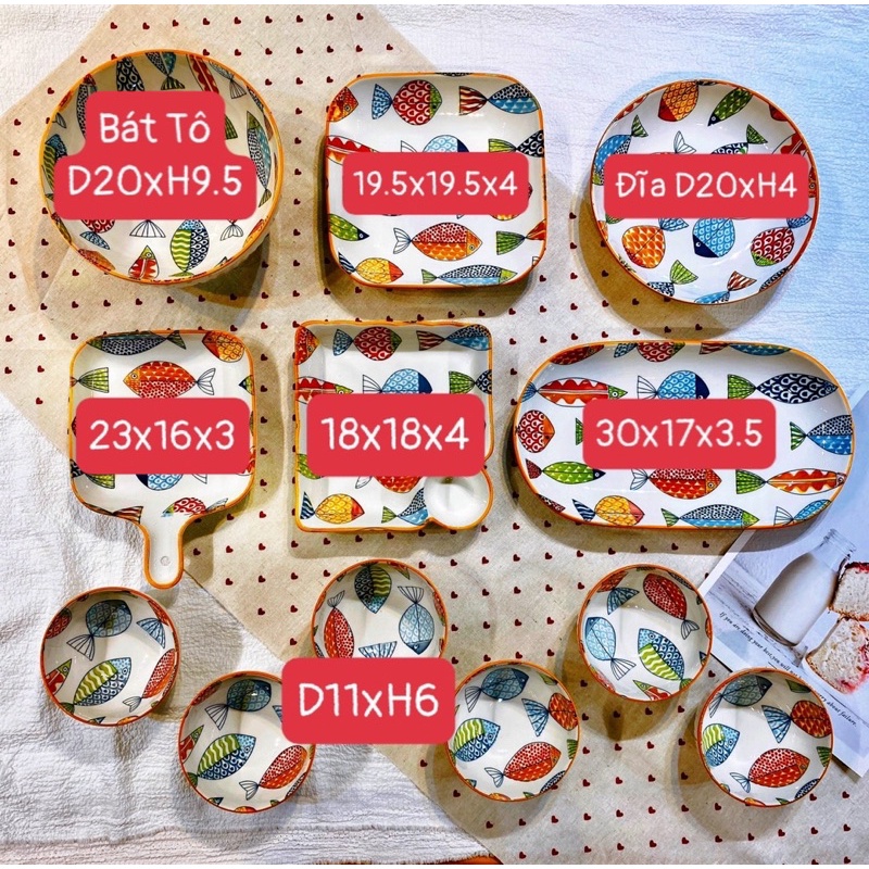 Bát ăn cơm,đĩa sứTẶNG GÁC ĐŨABộ chén dĩa sứ dễ thương,Bát đĩa Hình Con Cá cao cấp( full set 12 món)