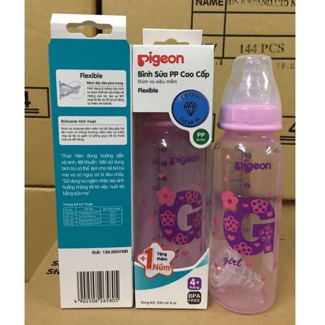 Bình sữa Pigeon 120ml / 240ml cổ hẹp PP cao cấp bé trai, bé gái