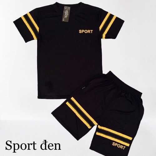 Bộ quần áo nam đồ bộ thể thao mùa hè co giãn mặc mát phong cách thời trang trẻ trung mặc mát - mã Sport Đen