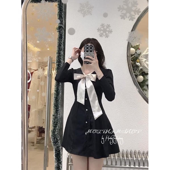 ĐẦM ĐEN PHỐI NUDE NƠ CỔ🖤
