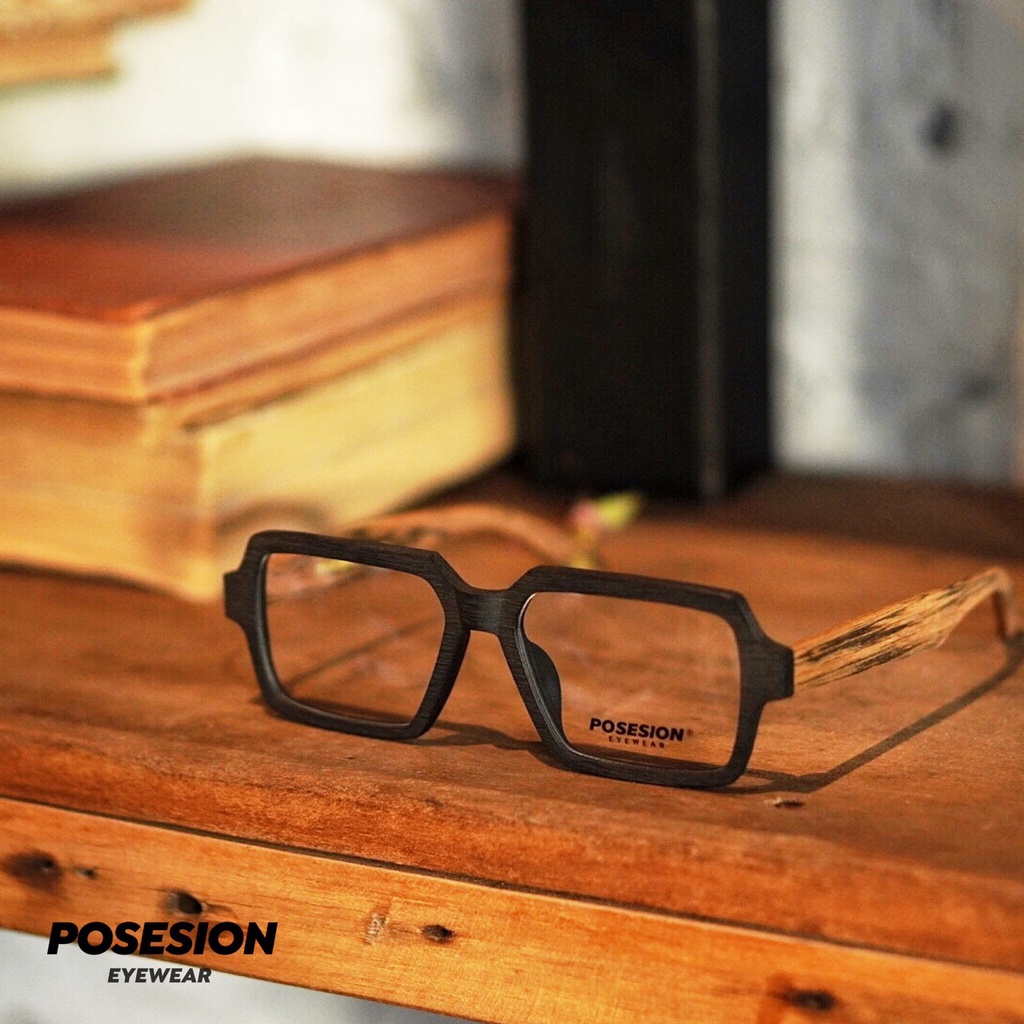 Gọng kính gỗ Posesion Fuku mắt kính vuông phong cách Retro