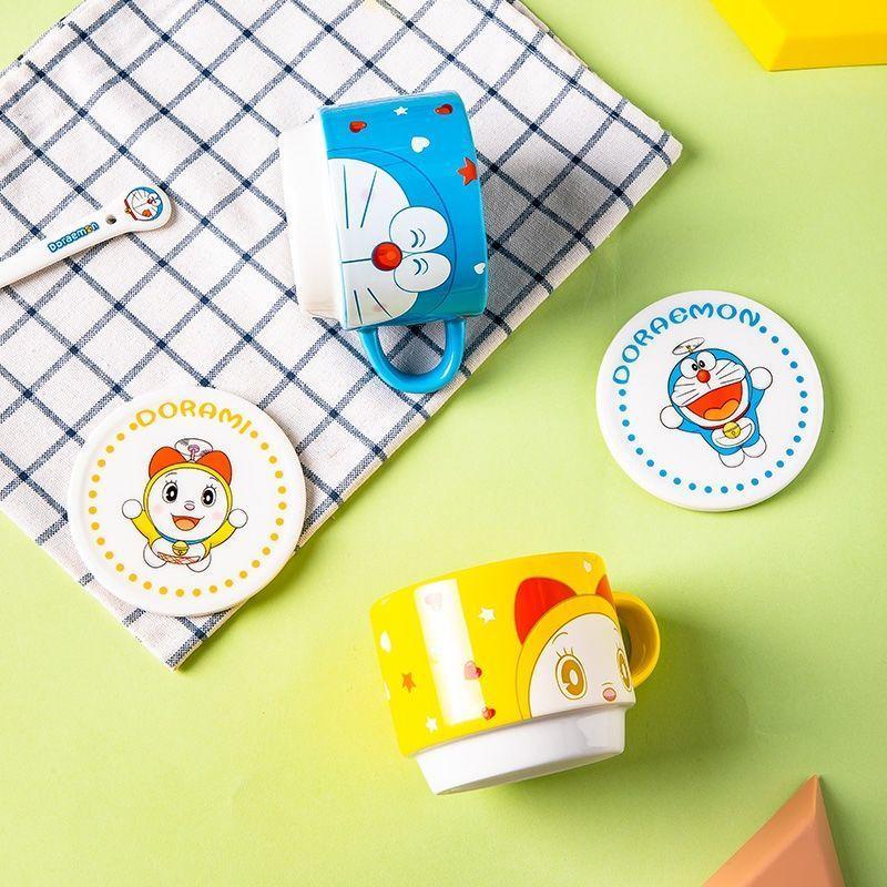 Đôrêmon cốc nước cốc cốc gốm sứ phim hoạt hình màu xanh chất béo cốc trà gia đình cốc cà phê gốm sứ cốc xếp chồng
