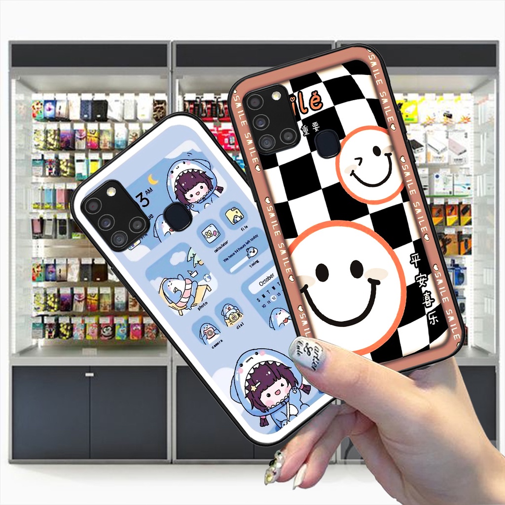 Ốp Samsung A21s in hình gấu caro đen trắng dễ thương siêu bền