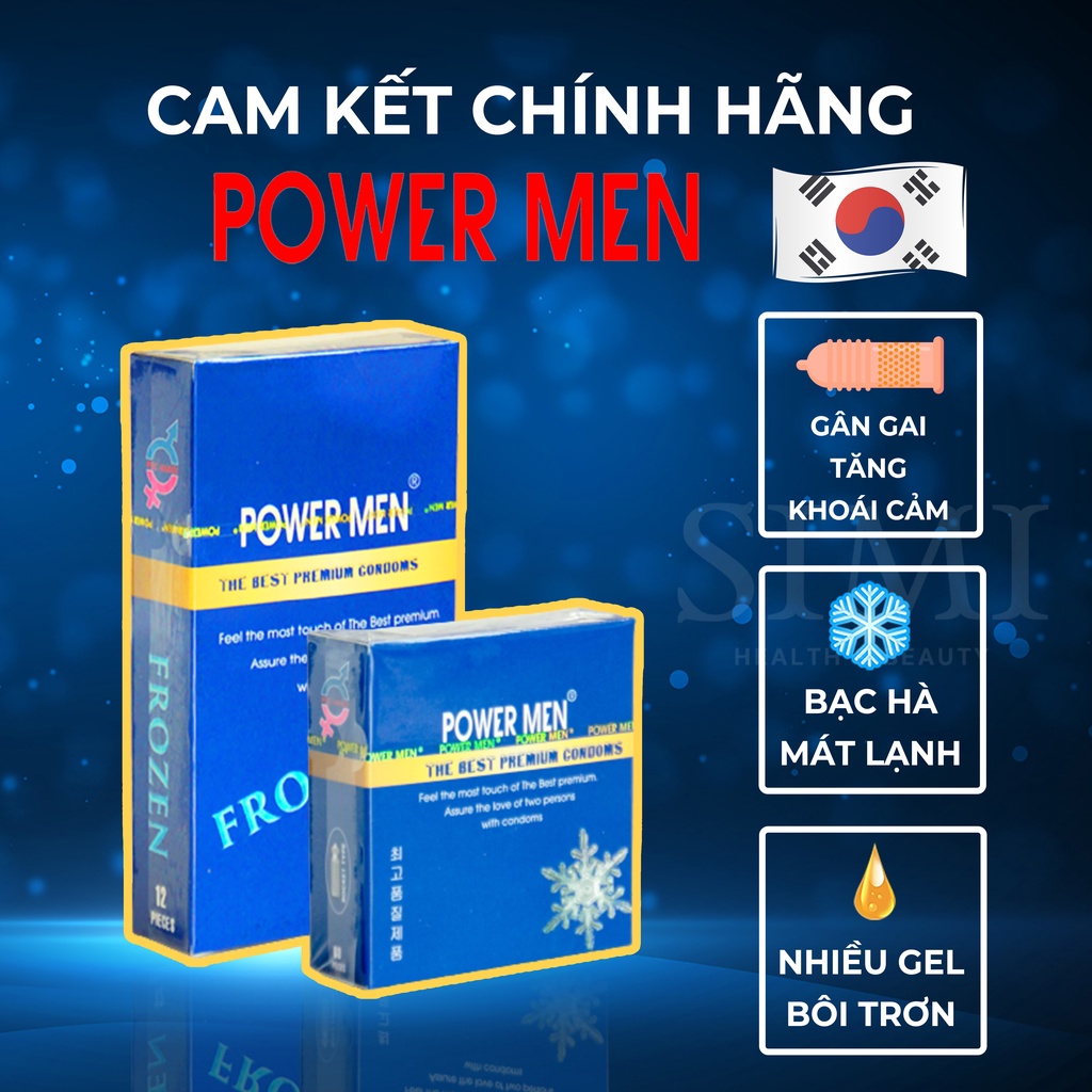 Bao cao su gân gai Power Men FROZEN tăng khoái cảm hương bạc hà mát lạnh có nhiều gel bôi trơn bcs gan gai 4 in 1