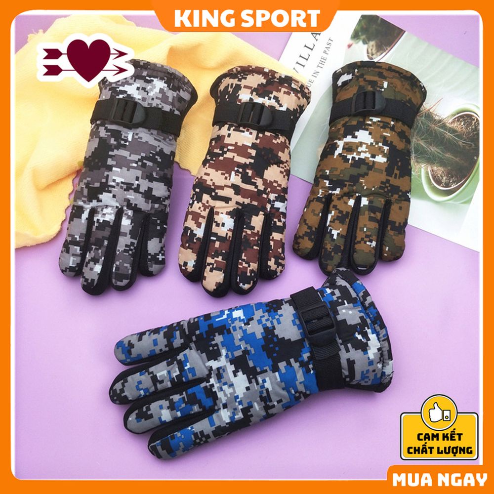 Găng tay xe máy lót nỉ nam nữ rằng ri chống gió chống nước cao cấp KING SPORT Găng tay đi phượt nam nữ ấm áp