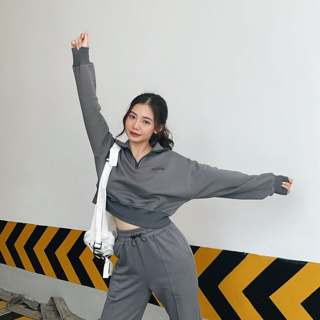 Anniegals - Áo nỉ xám - Grey Zipper Hoodie | BigBuy360 - bigbuy360.vn