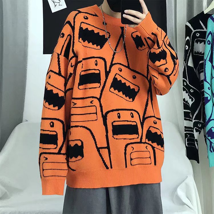 Áo sweater cổ tròn dáng rộng họa tiết hoạt hình phong cách nhật hàn thời trang cho nam