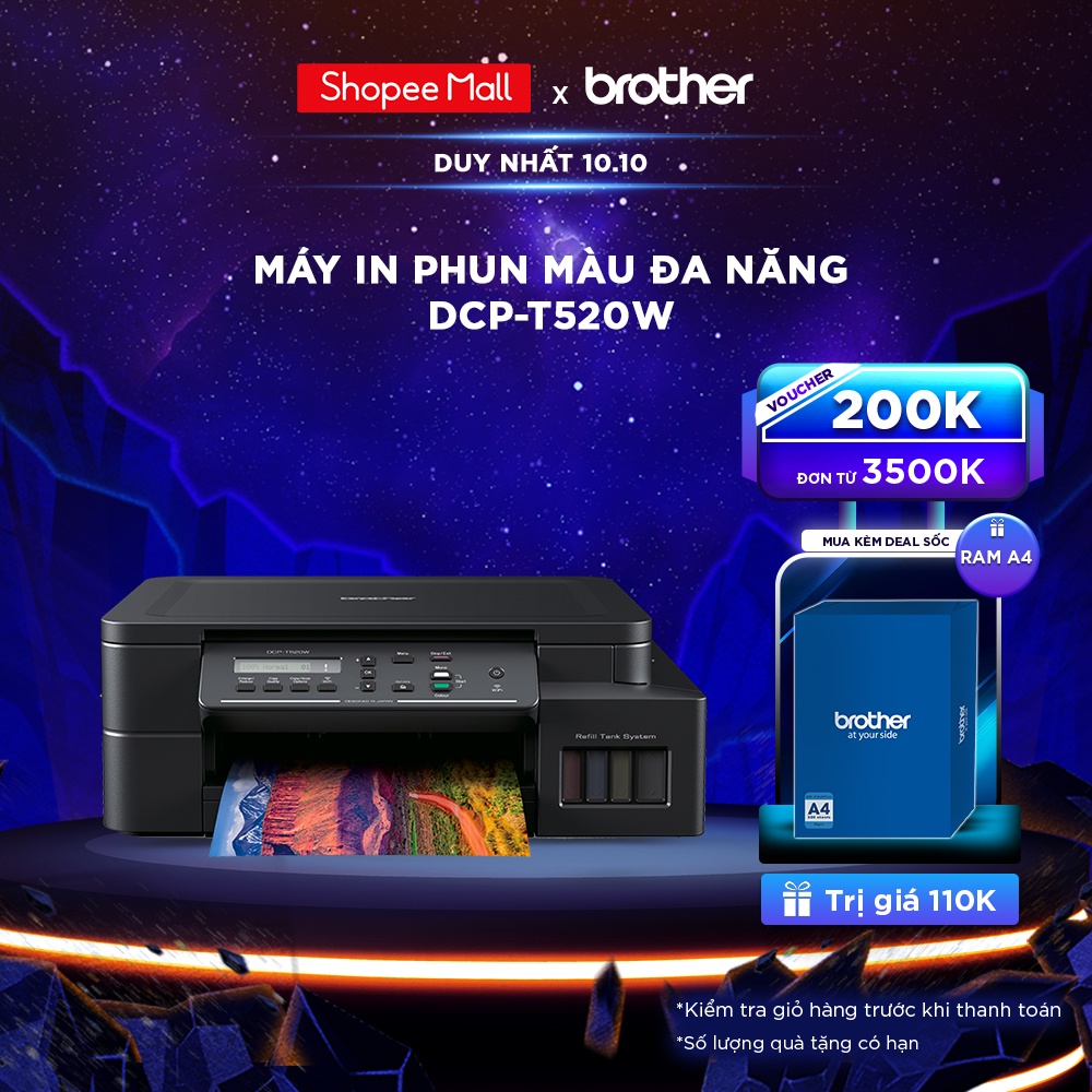 Máy in phun màu đa năng Brother DCP-T520W - Tặng Ram A4