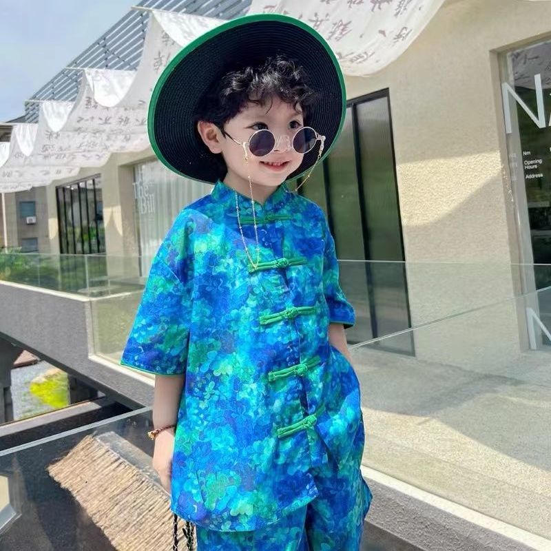 Bộ Áo Sơ Mi + Quần Short In Họa Tiết Phong Cách Trung Hoa Độc Đáo Thời Trang Mùa Hè Cho Nam