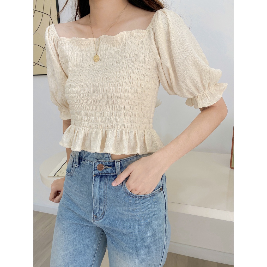 Áo trễ vai tay bồng bo thun 3 màu LENCLOTHING 8437