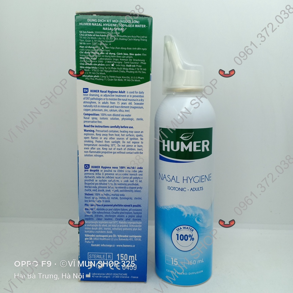 Dung dịch xịt mũi Humer 150 Nasal Hygiene 100% nước biển chai 150ml