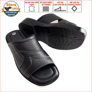 Dép Nam Quai Ngang Trung Niên Da Bò Cao Cấp Mẫu Mới 2021