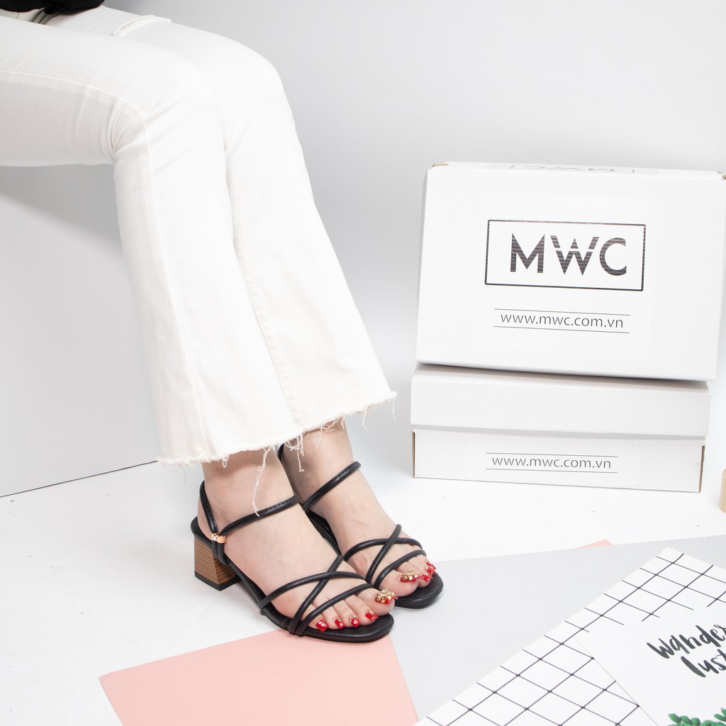 [Mã SKAMFS114M giảm 10% đơn 100K] Giày cao gót nữ dây mảnh gót vuông phối vân gỗ MWC NUCG- 3706