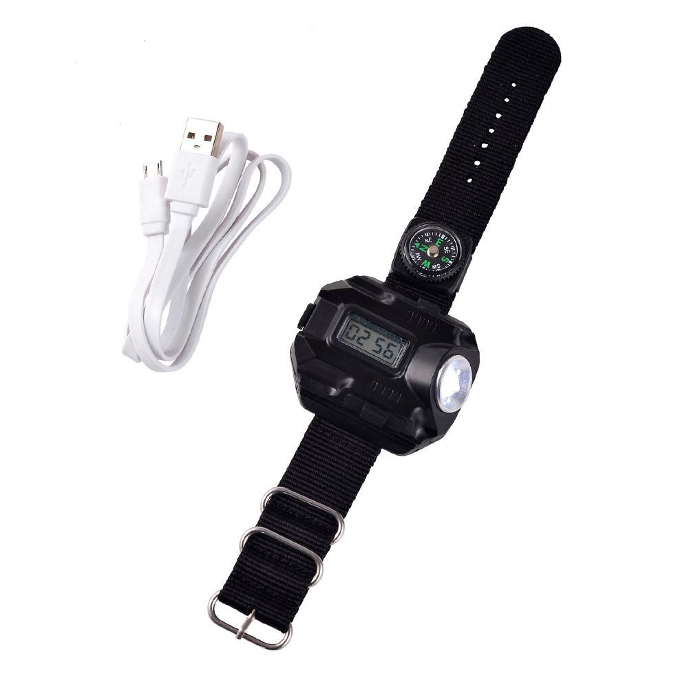 Đồng hồ đeo tay LED khẩn cấp Đèn flash với đèn pin ngoài trời có thể sạc lại la bàn