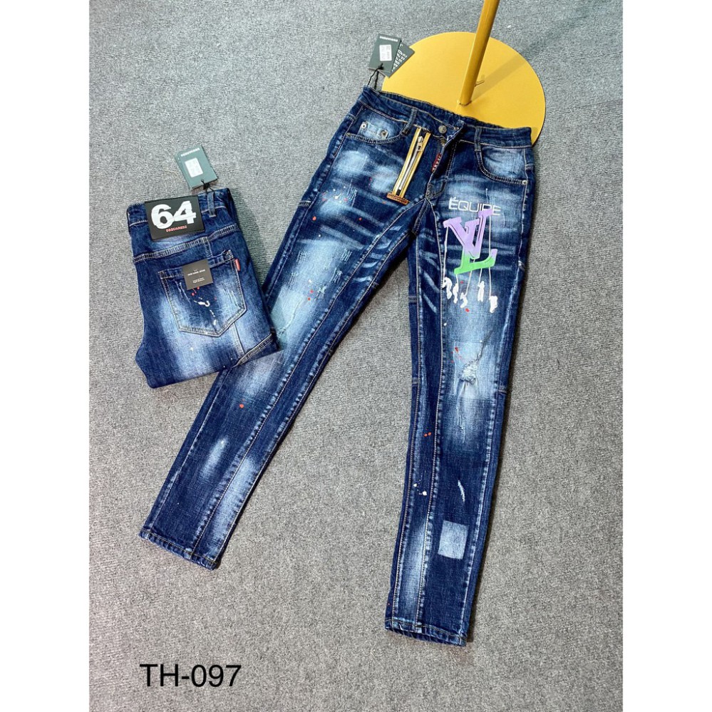 Quần Jean Quần Bò DSQ Huy Hiệu, Khoá Lệch Màu Xanh Hàng Siêu Đẹp