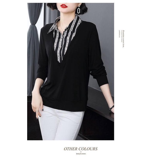 Áo thun tay dài dáng rộng thời trang cho phụ nữ trung niên