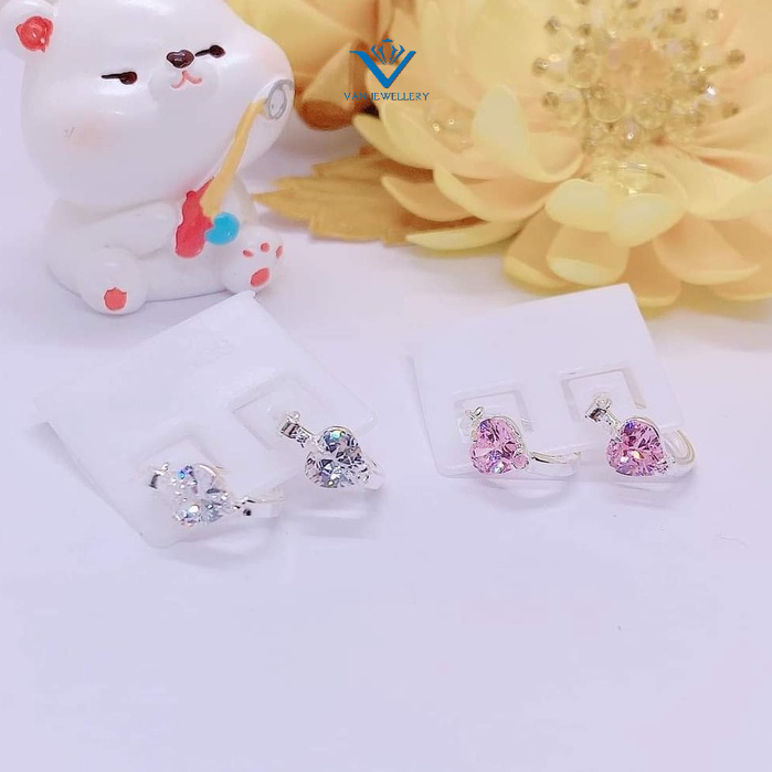 Bông tai bạc Van Jewelry V10663 bông cài 1 đá tim cho bé
