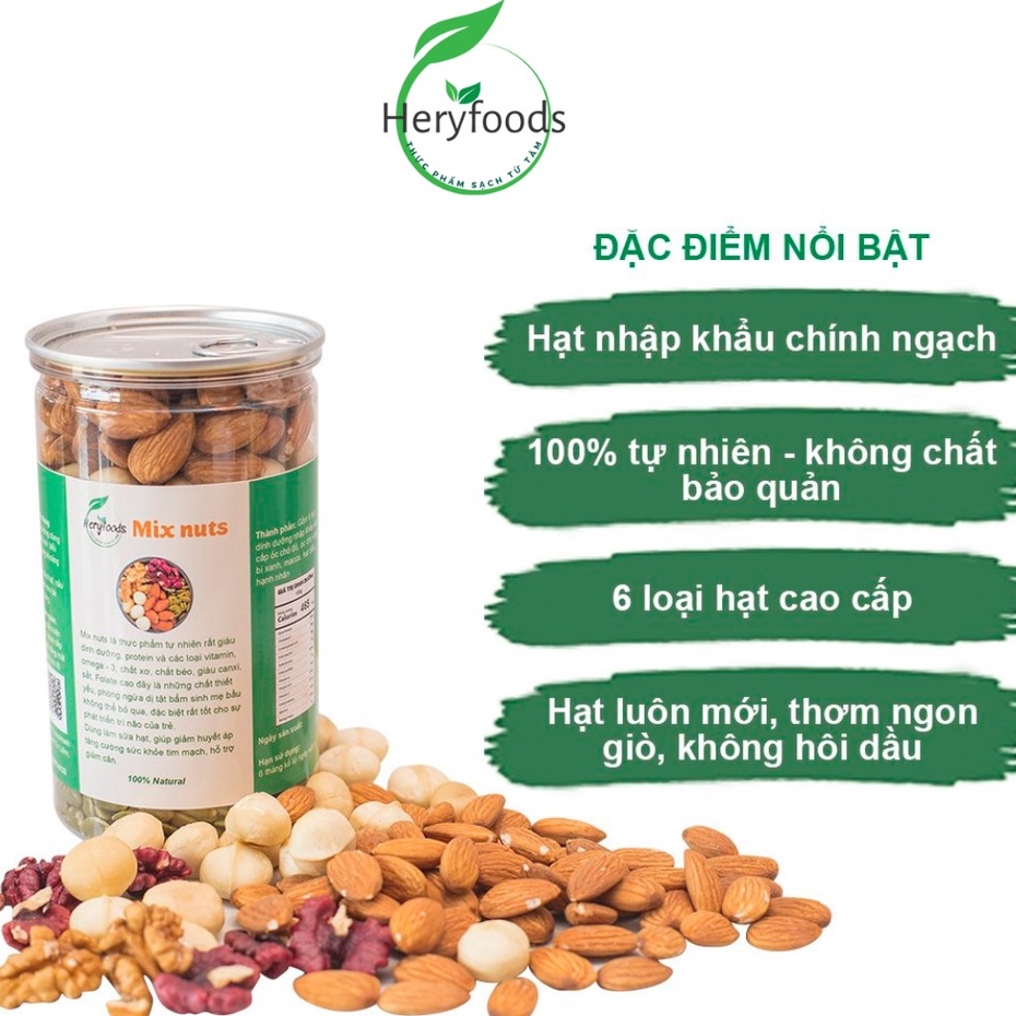 Hạt dinh dưỡng mix nuts ngũ cốc bà bầu granola ăn kiêng healthy 6 loại hạt 500gr Heryfoods