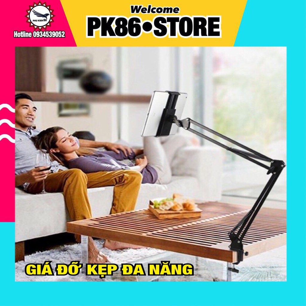 Giá đỡ kẹp điện thoại ipad xoay 360, kẹp bàn và đầu giường để xem phim livestreams có lò so