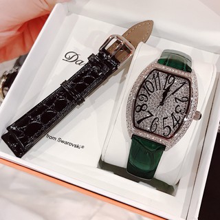 Set Đồng Hồ Nữ Davena 31525 Dây Da Xanh Silver - Kèm Dây Da Đen [Chính Hãng]