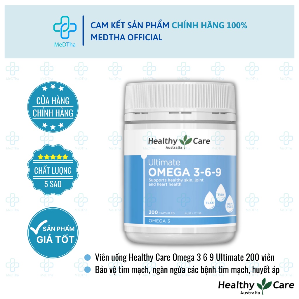 Omega 369 Healthy Care - Dầu Cá, Bổ Não, Bổ Mắt, Tim Mạch, Omega 3, Dầu Hoa Anh Thảo (Lọ 200 Viên) [Chính Hãng]