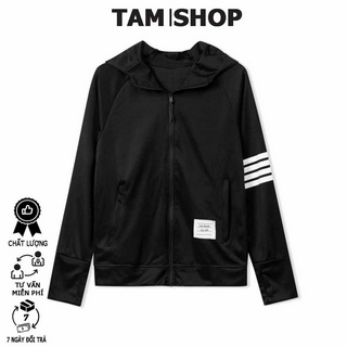 Áo chống nắng nam nữ, Chất umi thấm hút mồ hôi chống tia uv -  Áo Khoác Khóa Kéo Có Nón 4 Sọc