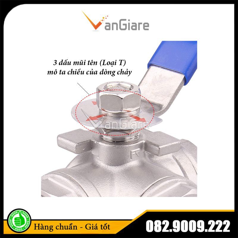 Van bi 3 ngã, van khóa 3 cổng inox phi 42 49 60 Đài Loan