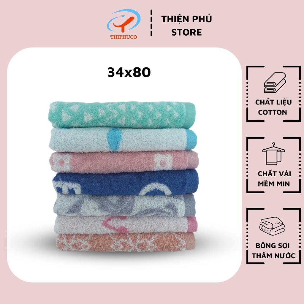 Khăn Mặt Cotton Cao Cấp Hoa Văn Thiện Phú 34*80-(100-118)g, Khăn Lau Mặt YJ27 Chất Bông Sợi Tự Nhiên Thấm Nước Tốt
